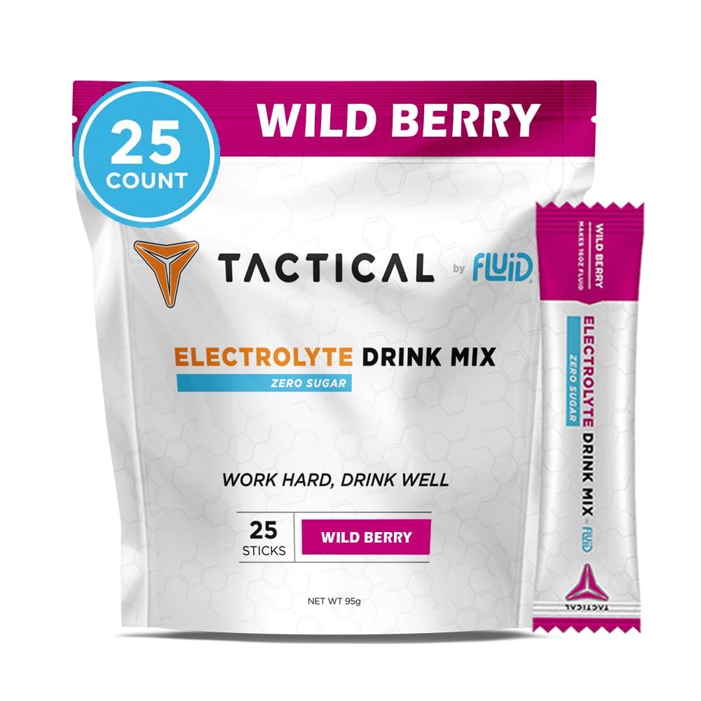 Fluid Tactical - 25 Count Zero Sugar Electrolyte Powder | Wild Berry | Travel Ready Drink Mix | Extreme Re-Hydration