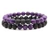 2Pcs Matte Lava Rock Volcanic Stone Beads Stretch Bracelet Stacking Essential Oil Diffuser Tiger Eye Seed Energy Yoga Bracelet for Men Women Couple Stress Relief Healing Aromatherapy Jewelry-A purple view 1