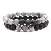 2Pcs Matte Lava Rock Volcanic Stone Beads Stretch Bracelet Stacking Essential Oil Diffuser Tiger Eye Seed Energy Yoga Bracelet for Men Women Couple Stress Relief Healing Aromatherapy Jewelry-G gray view 1