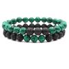 2Pcs Matte Lava Rock Volcanic Stone Beads Stretch Bracelet Stacking Essential Oil Diffuser Tiger Eye Seed Energy Yoga Bracelet for Men Women Couple Stress Relief Healing Aromatherapy Jewelry-E green view 1