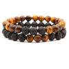 2Pcs Matte Lava Rock Volcanic Stone Beads Stretch Bracelet Stacking Essential Oil Diffuser Tiger Eye Seed Energy Yoga Bracelet for Men Women Couple Stress Relief Healing Aromatherapy Jewelry-B tiger view 1