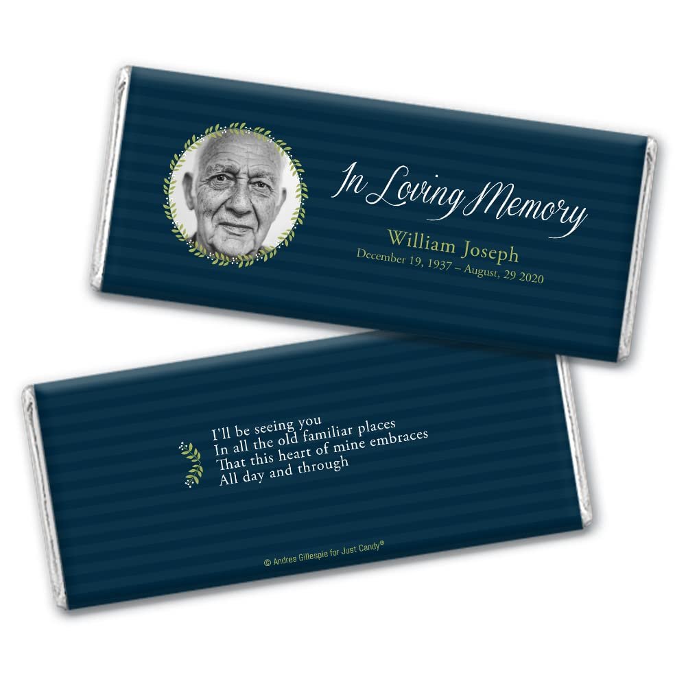 25ct DIY Remembrance Funeral Favors Personalized Wrappers for Chocolate Bars (25 Count) In Loving Memory of with Photo