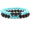 2Pcs Matte Lava Rock Volcanic Stone Beads Stretch Bracelet Stacking Essential Oil Diffuser Tiger Eye Seed Energy Yoga Bracelet for Men Women Couple Stress Relief Healing Aromatherapy Jewelry-turquoise view 1