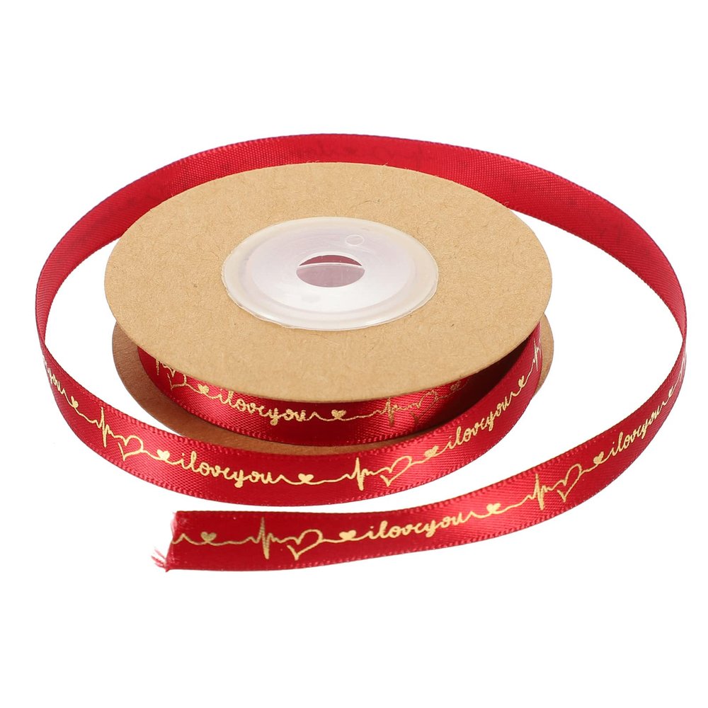ARTIBETTER I Love You Ribbon Roll Red Heart Ribbon Wired Satin Ribbon Printed Fabric Ribbons for Flowers Crafts Gift Wrapping Birthday Wedding Red