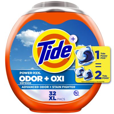 Tide Odor Defense + Oxi Laundry Detergent Pacs, Original Scent, 32 Count, Advanced Odor + Stain Fighter