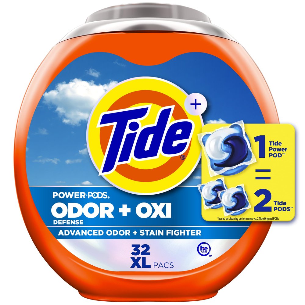 Tide Odor Defense + Oxi Laundry Detergent Pacs, Original Scent, 32 Count, Advanced Odor + Stain Fighter