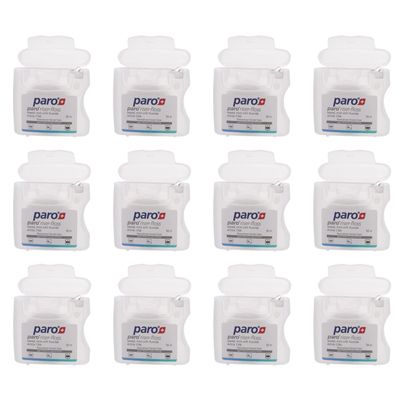 Paro Swiss Paro Riser Floss, Mint, Waxed, Fluoridated, 50 m - 12 Pack
