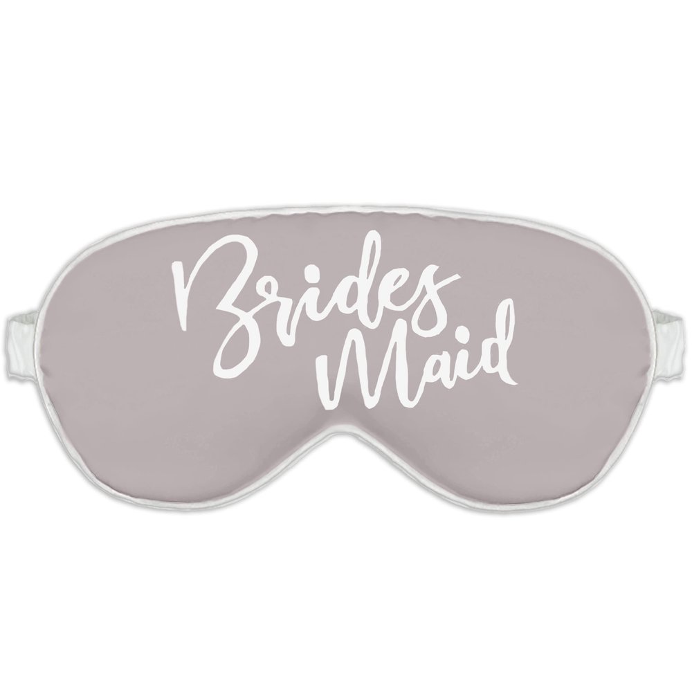 Bridesmaid Proposal Gifts - White Glam Bridesmaid Satin Sleep Mask - Bridal Party Favors - Silver Grey w/White Piping Eye Mask