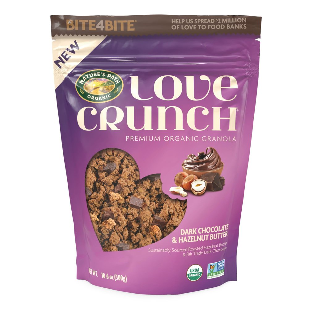 Love Crunch Organic Dark Chocolate & Hazelnut Butter Granola, 10.6 oz (Pack of 6), Non-GMO, Fair Trade, by Nature's Path