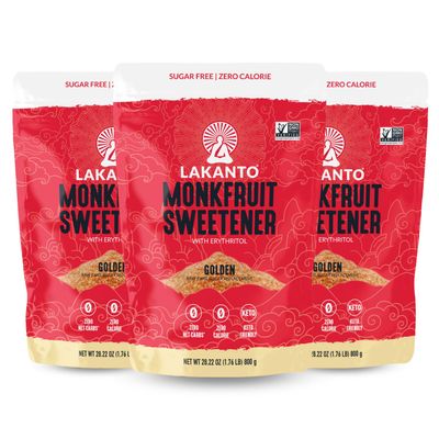 Lakanto Golden Monk Fruit Sweetener With Erythritol, Raw Cane Sugar Substitute, Monk Fruit Extract, Raw Sugar Replacement for Baking, Coffee & Tea, Gluten Free, Low Carb, Non GMO, Keto, 1.76 lb, 3 PK
