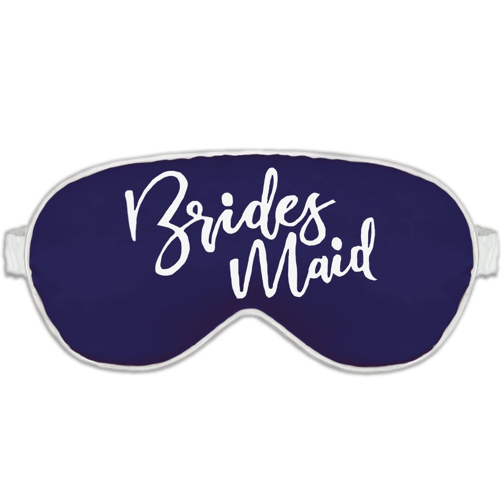 Bridesmaid Proposal Box - White Glam Bridesmaid Satin Sleep Mask - Bridal Party Gifts - Navy Blue w/White Piping Eye Mask