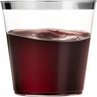 Nicole Fantini 10 Oz disposable Fancy Silver Rim Clear hard Plastic Tumblers/Cups, 16CT/Pack for Wedding,Elegant Party & All Occasions.:16CT