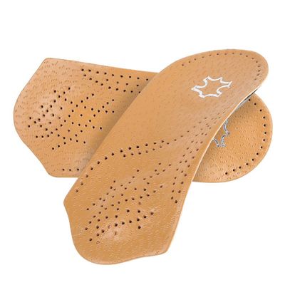 3/4 Insole Leather Insole, Orthotic Arch Support Shoe Inserts Insoles,for Plantar Fasciitis Arch Support for Flat Feet and Running,for Flat Feet,Feet Pain,Plantar Fasciitis(41/42-Brownish Yellow)