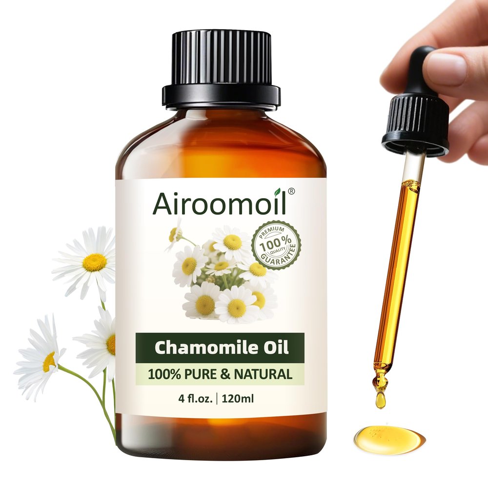 Airoomoil Chamomile Essential Oil for Diffuser & DIY, 100% Pure Chamomile Oil, Gentle Floral Aroma for Bedroom, Suitable for Skin Dilution, Aromatherapy, Blending & Crafting, Large 4 fl oz / 120 ml