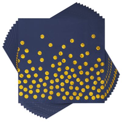 100PCS Blue Party Napkins Gold Dot Cocktail Paper Napkins Beverage Napkin for Birthday Wedding Dinner Disposable Supplies