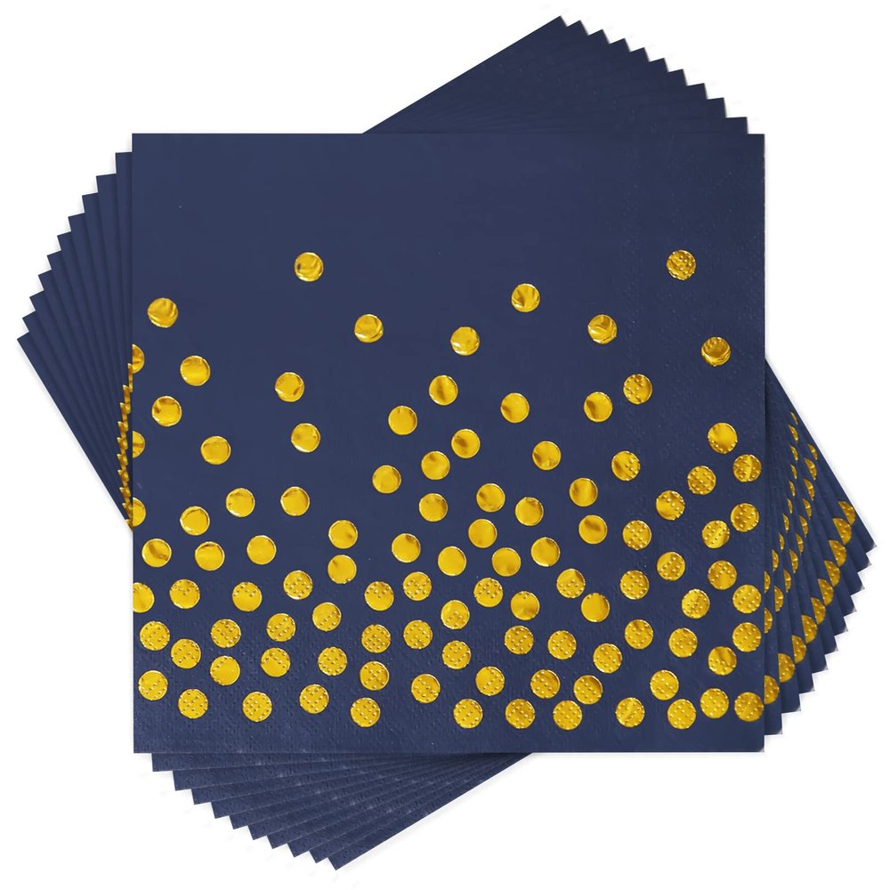 100PCS Blue Party Napkins Gold Dot Cocktail Paper Napkins Beverage Napkin for Birthday Wedding Dinner Disposable Supplies