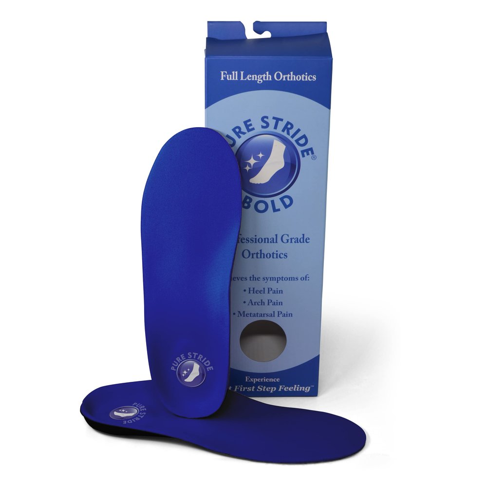 Pure Stride Bold Professional Full Length Orthotics - Shoe Support for Metatarsals, High Arch, Flat Feet - Pain Relief for Plantar Fasciitis, Arch, Heel - 1 Pair, Men's 13-13.5, Bold Blue