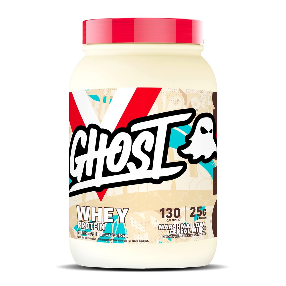 GHOST Whey Protein Powder, Marshmallow Cereal Milk - 2LB, 25G of Protein - Whey Protein Blend - Post Workout Fitness & Nutrition Shakes, Smoothies, Baking & Cooking - Soy & Gluten-Free