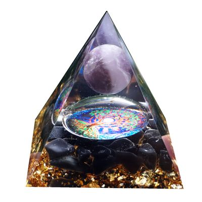 Besorgone Orgonite Pyramid for Positive Energy Chakra Orgone with Crystal Healing Stones Attract Wealth Wisdom Meditation Gift (Amethyst - Obsidian)