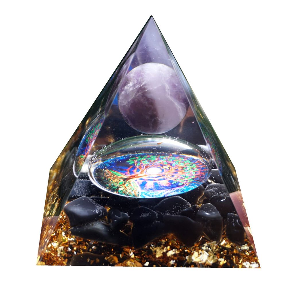 Besorgone Orgonite Pyramid for Positive Energy Chakra Orgone with Crystal Healing Stones Attract Wealth Wisdom Meditation Gift (Amethyst - Obsidian)