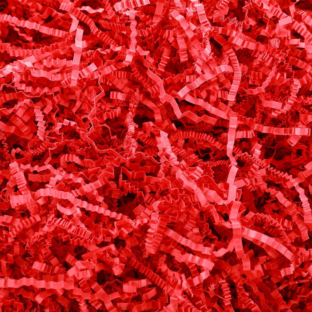 Outus 0.5LB Red Crinkle Cut Paper Shred Filler Shredded Paper for Gift Box Gift Basket Bag Filler Red Grass Tissue Cushion Stuffing for Valentines Christmas Holiday Packaging Wrapping