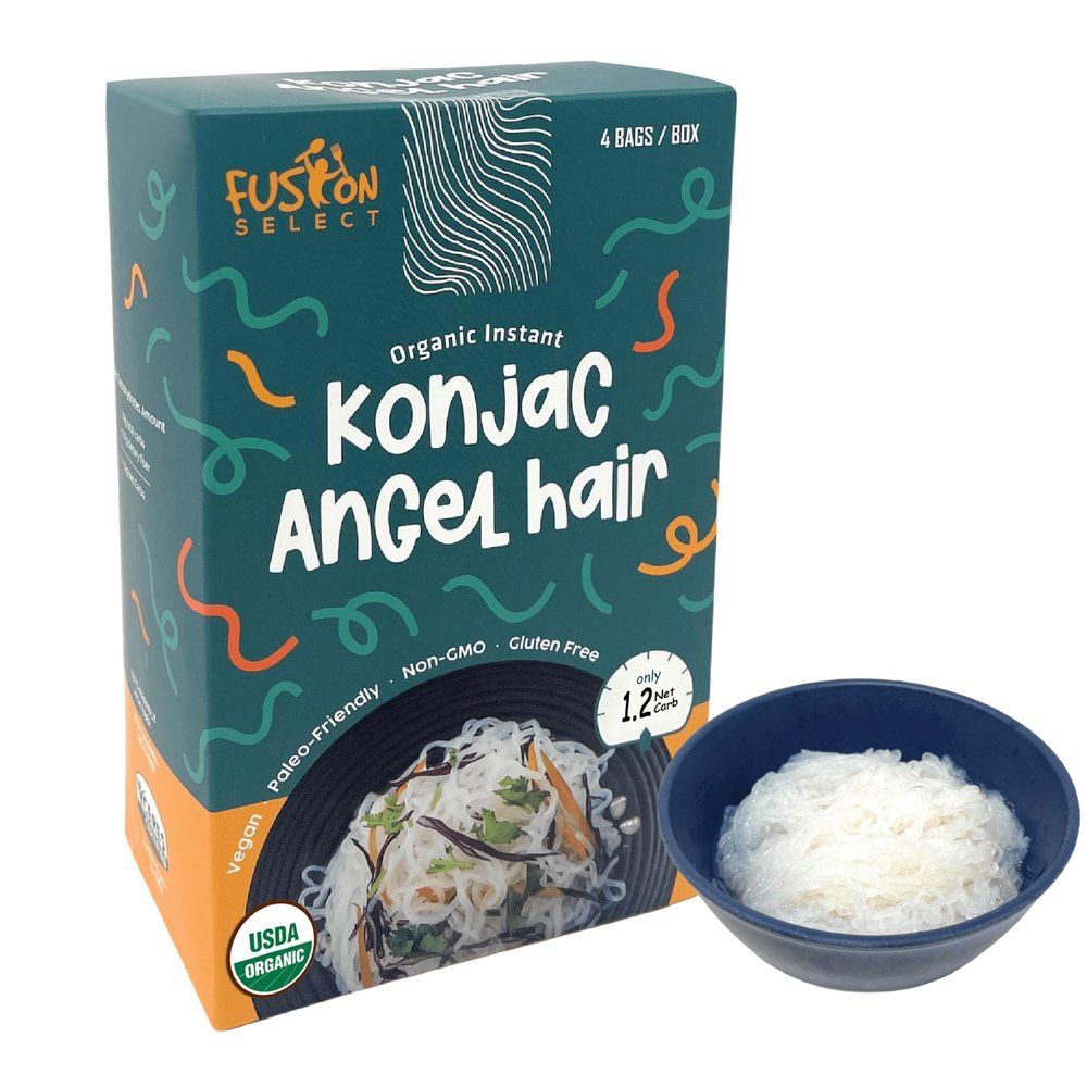Fusion Select Konjac Noodles - Shirataki Angel Hair Plant-Based Substitute - Healthy Diet Pasta - Rich in Fiber - Vegan, Keto, Paleo-Friendly, Zero Gluten, Low-Carb & Low-Calorie - 4 Packs