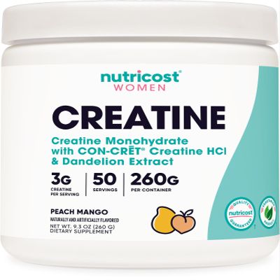 Nutricost Creatine Monohydrate Powder for Women, Micronized, Peach Mango Flavor, 50 Servings - Vegetarian, Non-GMO, Gluten Free
