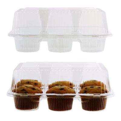 EcoQuality [150 Pack Clear Plastic 6 Compartment Muffin Containers - Disposable Clear Cupcake Boxes - 6 Cavity Holders with Hinged Design - Half Dozen Cupcake Carrier Durable Holder