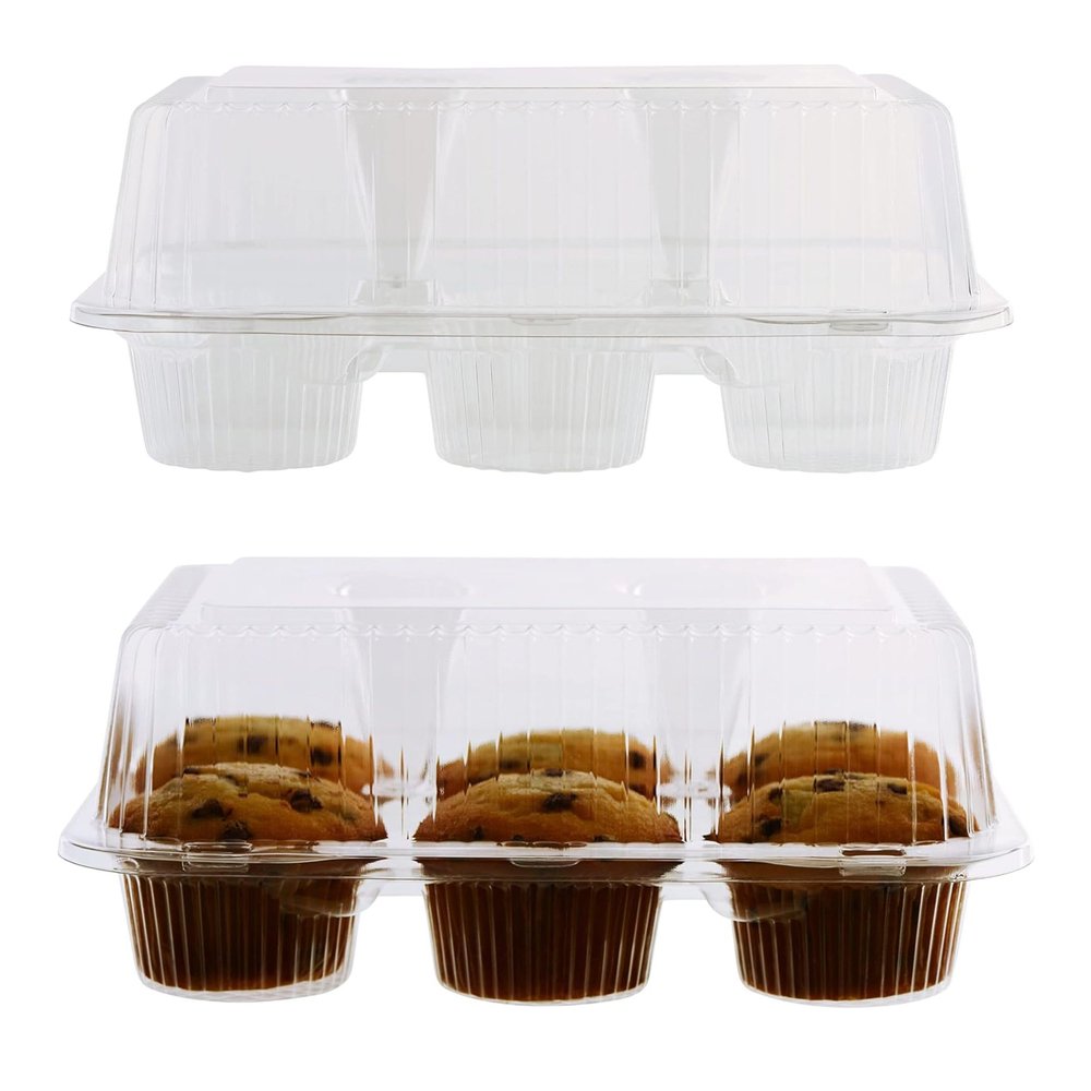 EcoQuality [150 Pack Clear Plastic 6 Compartment Muffin Containers - Disposable Clear Cupcake Boxes - 6 Cavity Holders with Hinged Design - Half Dozen Cupcake Carrier Durable Holder