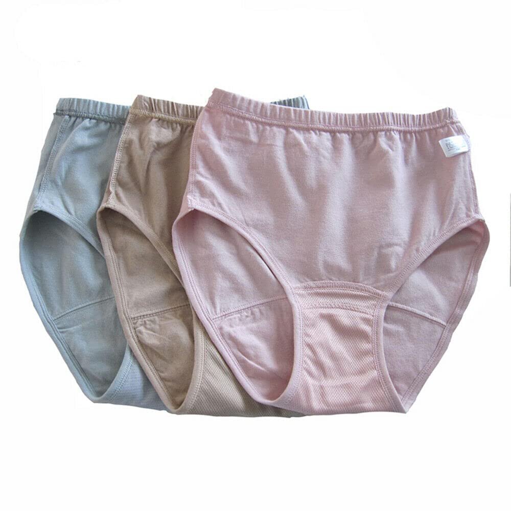 3-Pack Womens Incontinence Underwear Cotton Regular Absorbency Reusable Washable Urinary Incontinence Briefs (L, Khaki)