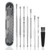Hion 8 Pcs Ear Wax Removal Kit,Professional Double-Headed Ear Pick Earwax Removal Tools,316L Stainless Steel Ear Cleaner Curette with Cleaning Brush and Storage Box,Suit for Kid Adult(Silver) view 1