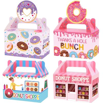 12 Pack Donut Party Favor Boxes Two Sweet Candy Treat Bags Cute Donut Goodie Bags with Dessert Thanks A Hole Bunch Candy Gift Birthday Boxes for Kids Birthday Baby Shower Party Decorations Supplies