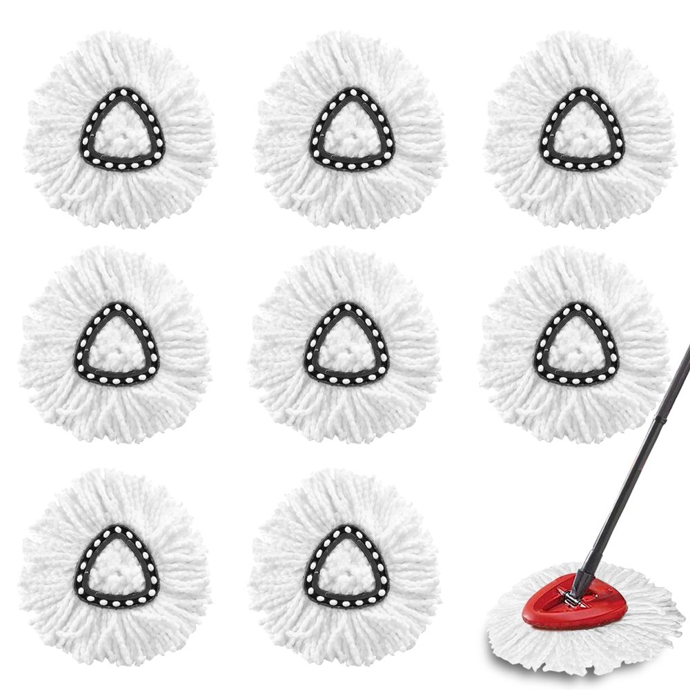 8-Pack Spin Mop Replacement Heads, 100% Microfiber Spin Mop Refills Heads for Easy Wring, 360Micro Replacement Mop Head for Easy House Cleaning Floor Mopping - (White)