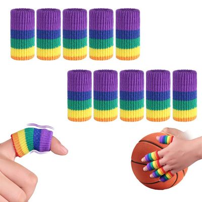 10 Pcs Finger Sleeves for Sports, Thumb Splint Brace Support Breathable Compression Protector for Trigger Finger, Arthritis, Basketball, Volleyball, Tennis, Badminton (Rainbow)
