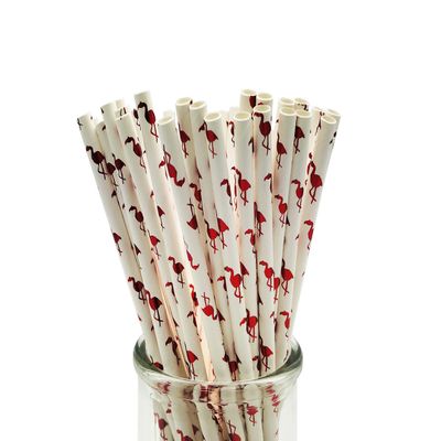 200 Pcs Disposable Straws, Party Straws, Biodegradable Paper Straws for Juices, Shakes, Smoothies, Birthday Party Baby Shower Supplies (Flamingo White)