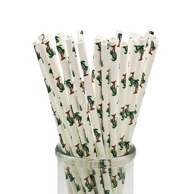 200 Pcs Disposable Straws, Party Straws, Biodegradable Paper Straws for Juices, Shakes, Smoothies, Birthday Party Baby Shower Supplies (Coconut Tree)