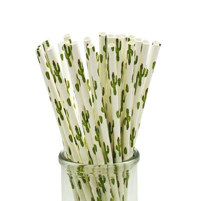 200 Pcs Disposable Straws, Party Straws, Biodegradable Paper Straws for Juices, Shakes, Smoothies, Birthday Party Baby Shower Supplies (Cactus)