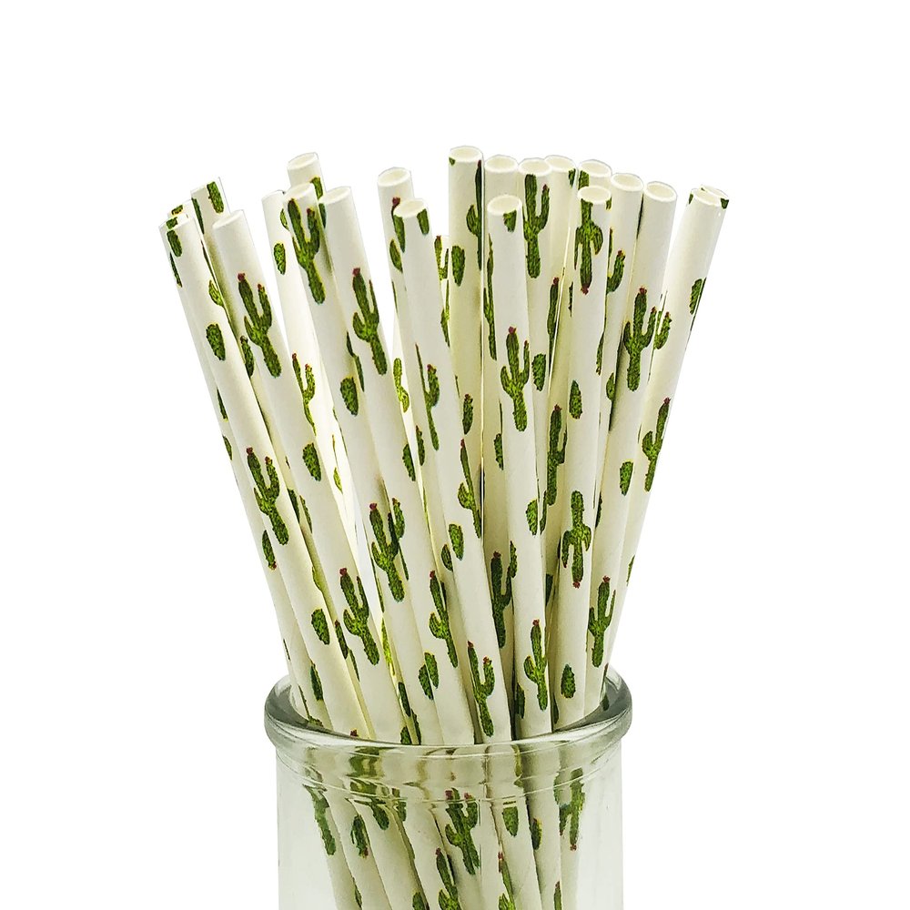 200 Pcs Disposable Straws, Party Straws, Biodegradable Paper Straws for Juices, Shakes, Smoothies, Birthday Party Baby Shower Supplies (Cactus)