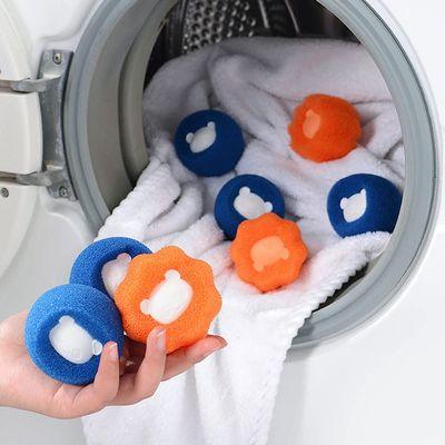 6PCs Kawaii Bear Laundry Balls for Washing Machine Cute Pet Hair Remover Washing Balls Reusable Clothes Dryer Balls Fabric Softener Anti-Winding Cleaning Balls Home Dorm Essentials (6 Orange)