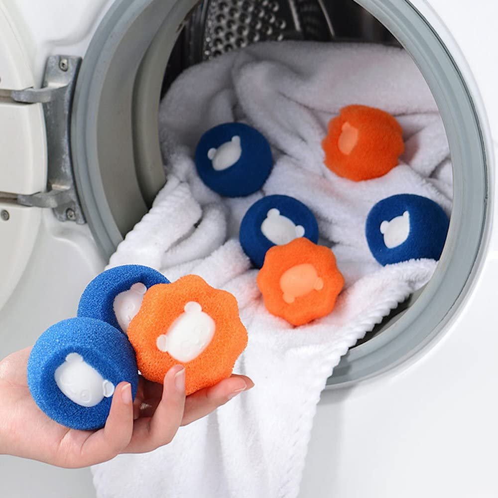 6PCs Kawaii Bear Laundry Balls for Washing Machine Cute Pet Hair Remover Washing Balls Reusable Clothes Dryer Balls Fabric Softener Anti-Winding Cleaning Balls Home Dorm Essentials (6 Orange)