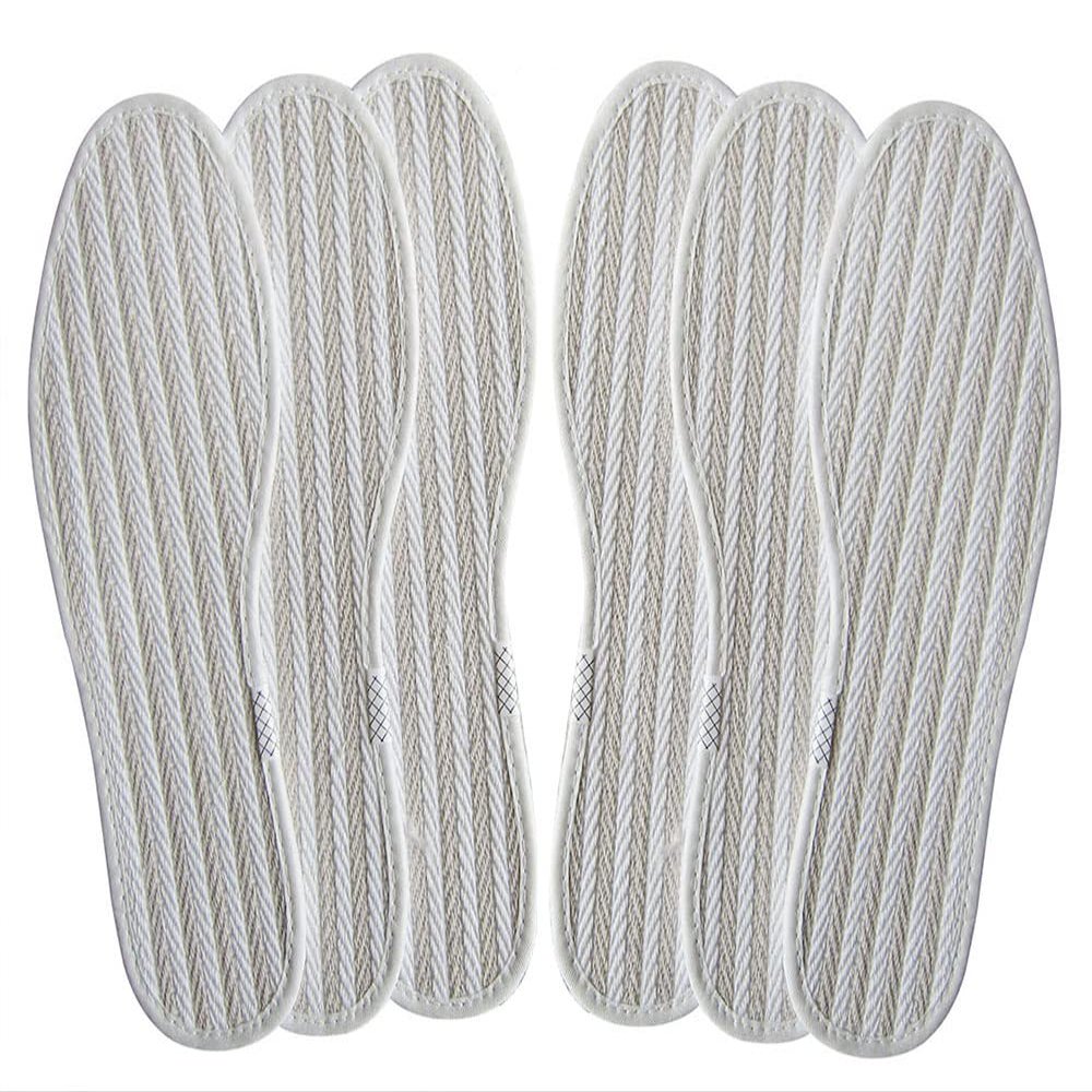 Bellcon Cotton Shoe Insoles for Women Thin Shoe Inserts for High Heels White and Grey Strip Cloth Fabric Shoe Insole for Women Sweaty and Moisture Wicking, 3 Pairs/Women 7 M US