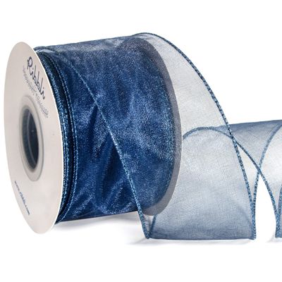 Ribbli Navy Organza Wired Ribbon, Navy Sheer with Metallic Edge,2-1/2 Inch x 20 Yards Christmas Tree Ribbon for Decoration Large Gift Wrapping,Wedding Decoration