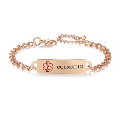 AOAMID Medical Alert Bracelet for Women Adjustable Personalized Free Engrave Coumadin Stainless Steel Medical ID Bracelets 6.5-8 Inch(Rose Gold)