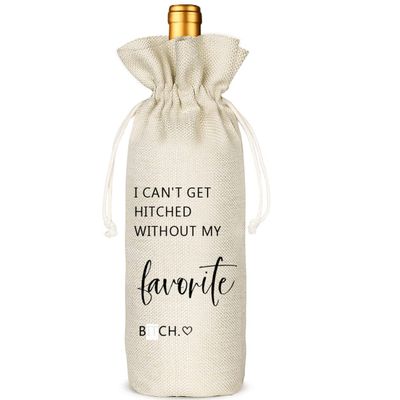 Socive Bridesmaid Proposal Gifts, Wedding Wine Bag Gift, Bridal Shower, Engagement, Bachelorette Party Favor, Burlap Reusable Wine Bag - I Can't Get Hitched Without My Favorite