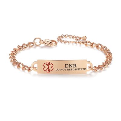 AOAMID Medical Alert Bracelet for Women Adjustable Personalized Free Engrave DNR Do Not Resuscitate Stainless Steel Medical ID Bracelets 6.5-8 Inch(Rose Gold)