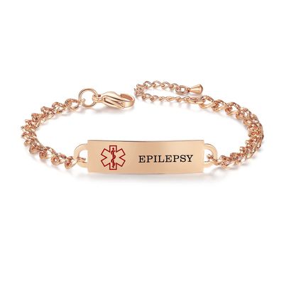 AOAMID Medical Alert Bracelet for Women Adjustable Personalized Free Engrave Epilepsy Stainless Steel Medical ID Bracelets 6.5-8 Inch(Rose Gold)