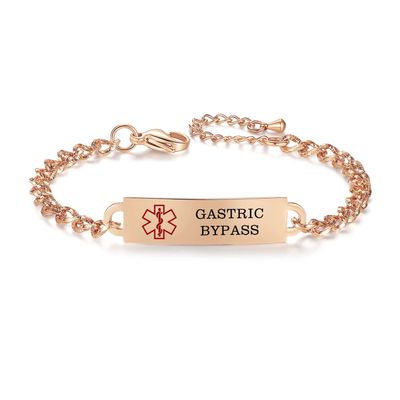 AOAMID Medical Alert Bracelet for Women Adjustable Personalized Free Engrave Gastric Bypass Stainless Steel Medical ID Bracelets 6.5-8 Inch(Rose Gold)