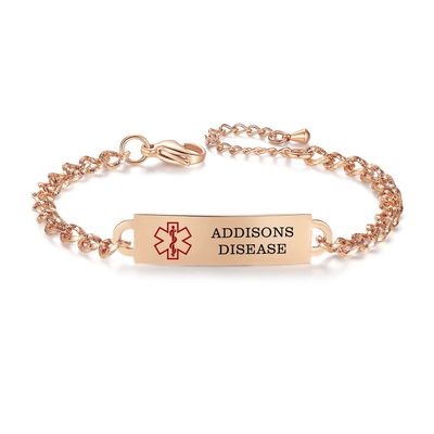 AOAMID Medical Alert Bracelet for Women Adjustable Personalized Free Engrave Addisons Disease Stainless Steel Medical ID Bracelets 6.5-8 Inch(Rose Gold)