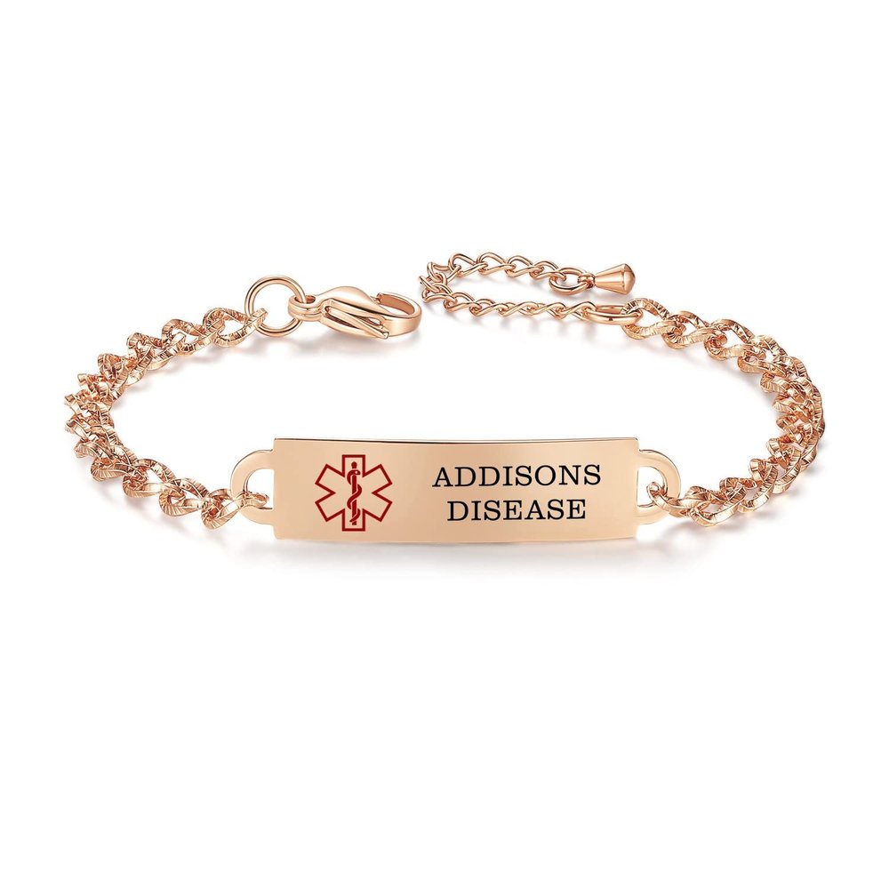 AOAMID Medical Alert Bracelet for Women Adjustable Personalized Free Engrave Addisons Disease Stainless Steel Medical ID Bracelets 6.5-8 Inch(Rose Gold)