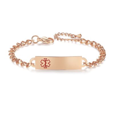 AOAMID Medical Alert Bracelet for Women Adjustable Personalized Free Engrave Stainless Steel Medical ID Bracelets 6.5-8 Inch(Rose Gold)